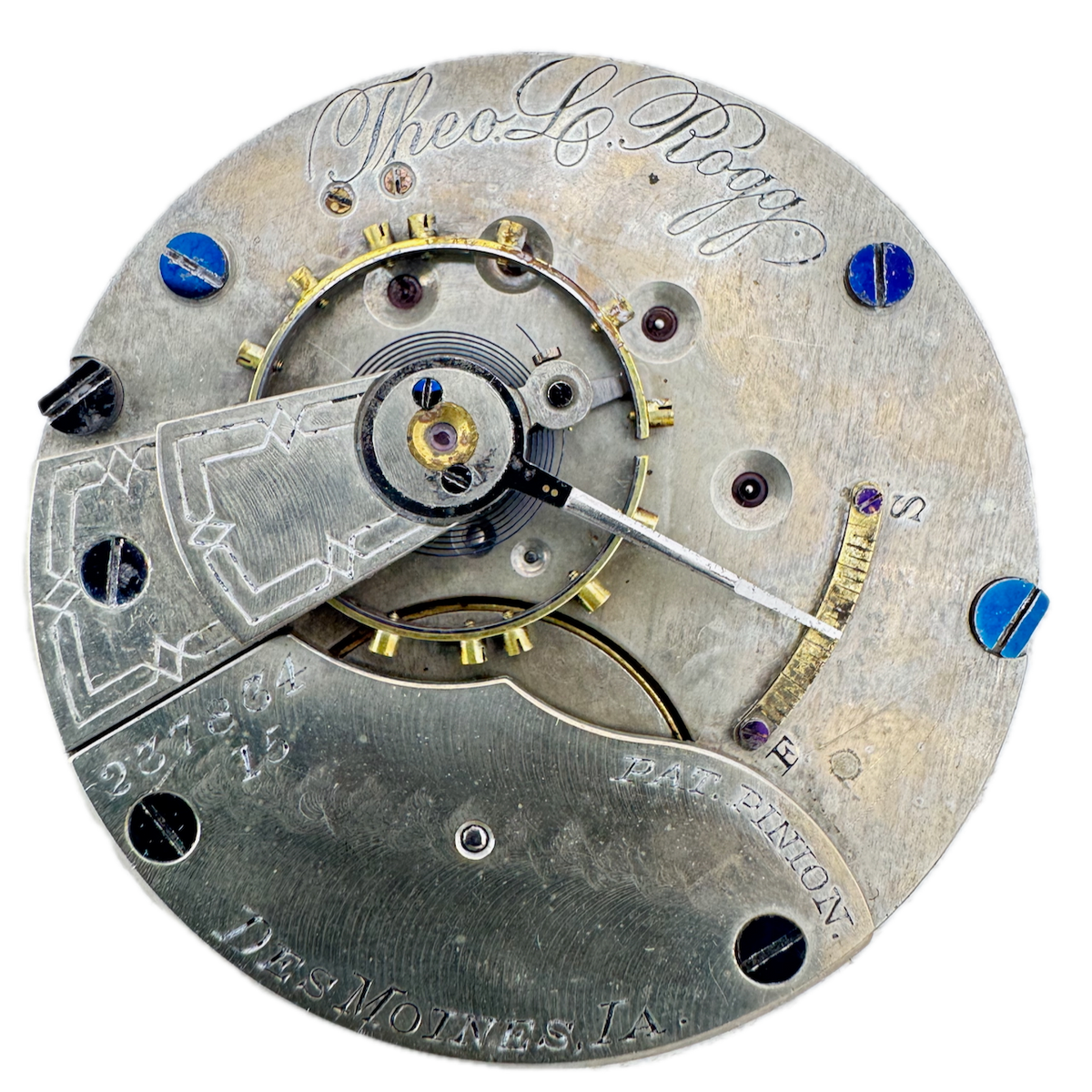 Antique 18s Hampden Mechanical Pocket Watch Movement Theo L. Rogg USA