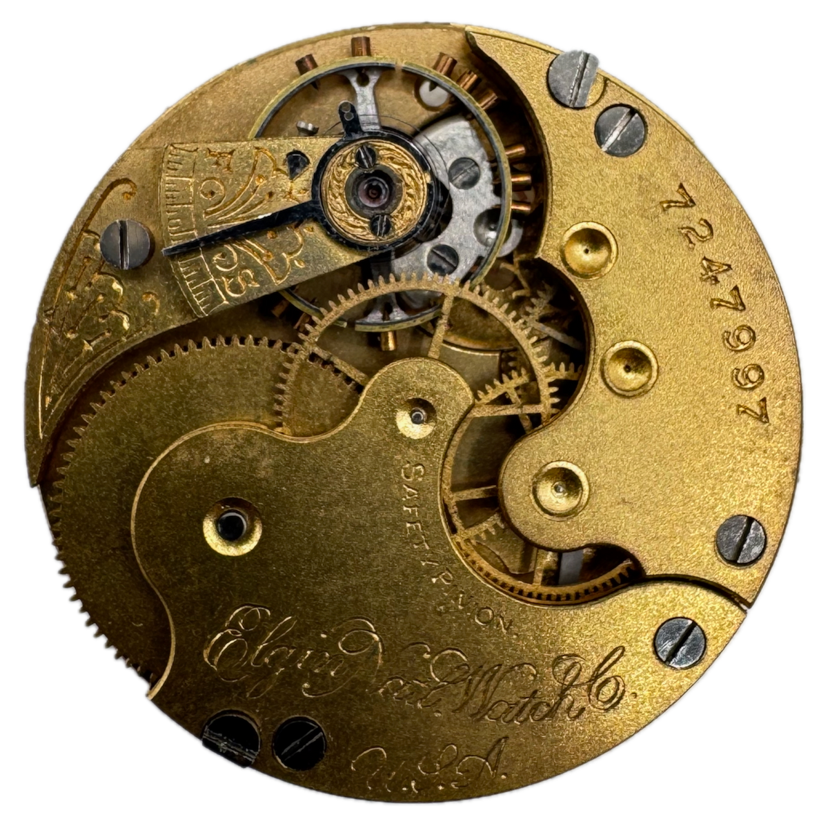 Antique 0s 1898 Elgin 7 Jewel Mechanical Hunter Pocket Watch Movement 109 USA