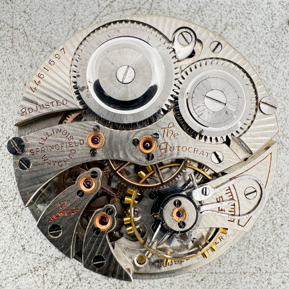 Antique 12s 1923 Illinois 17 Jewel Mechanical Pocket Watch Movement Autocrat