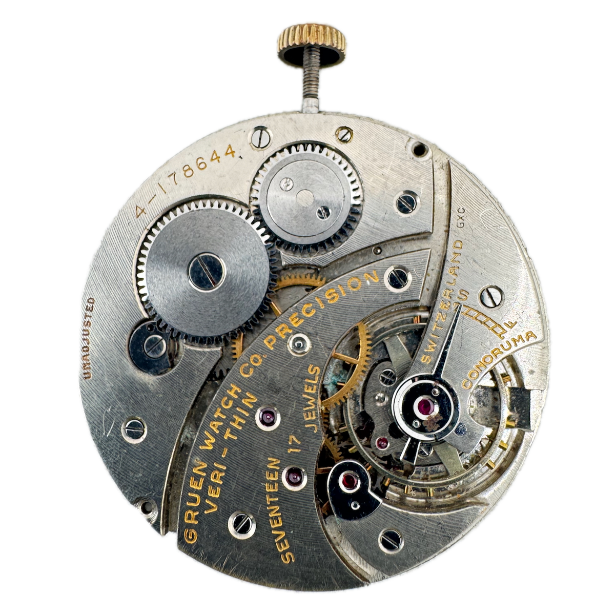 Antique 10s Gruen 17 Jewel Mechanical Pocket Watch Movement Conoruma Swiss