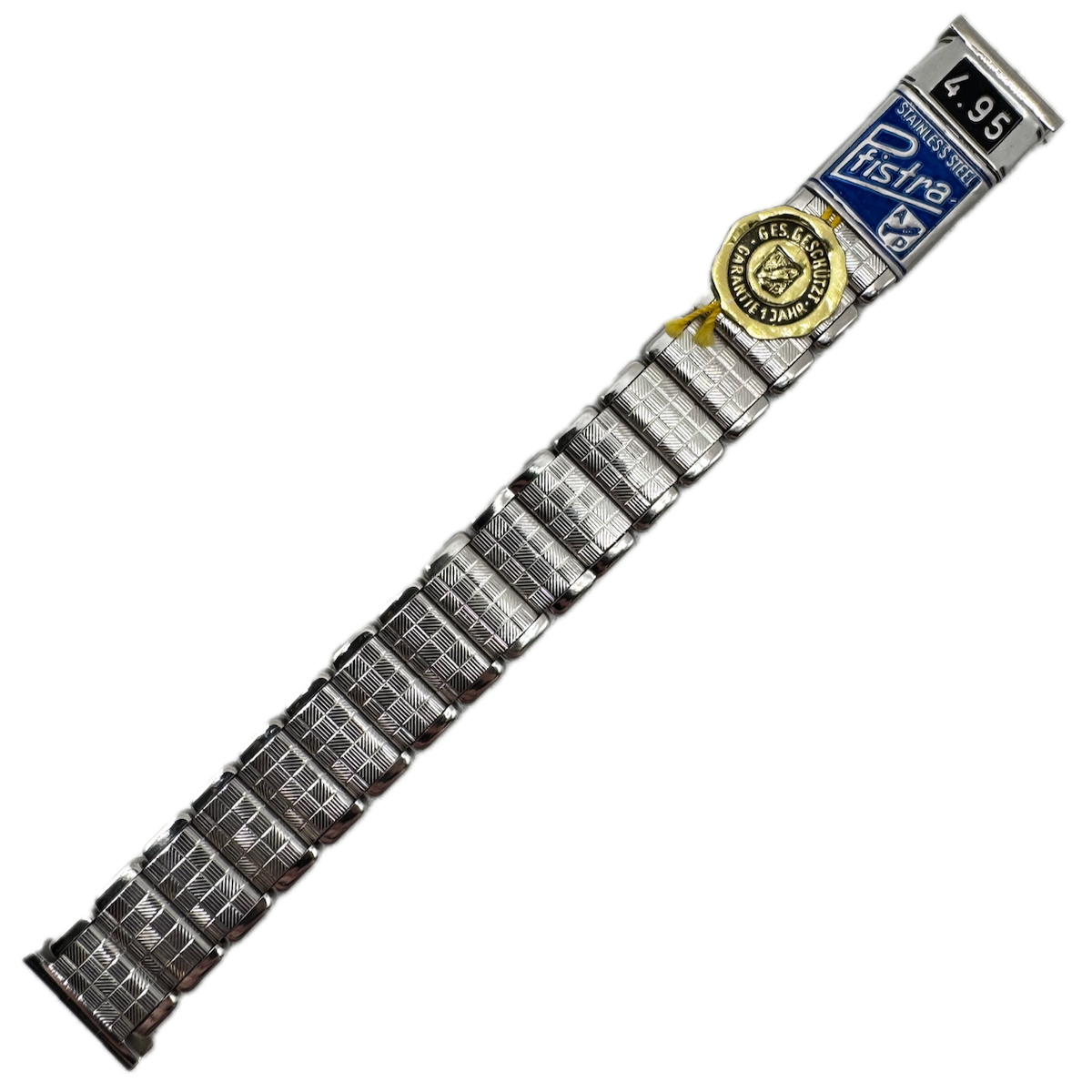 Vintage 18mm Pfistra Men's Wristwatch Band Steel Checkerboard Stretch Germany