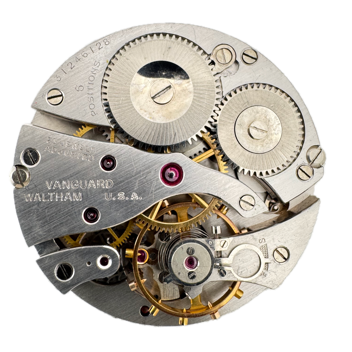 Vintage 16s 1943 Waltham 23j Mechanical Railroad Pocket Watch Movement Vanguard