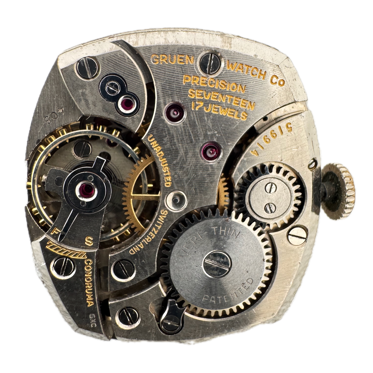 Vintage 23.5mm Gruen Verithin 17j Mechanical Men's Wristwatch Movement 405