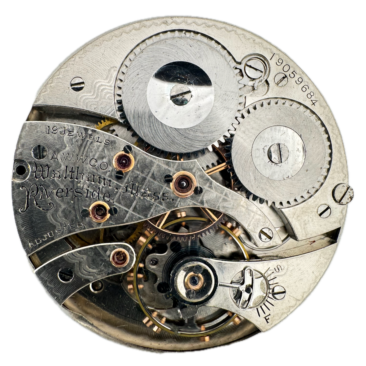Antique 12s 1913 Waltham Private Label Mechanical Pocketwatch Movement Riverside