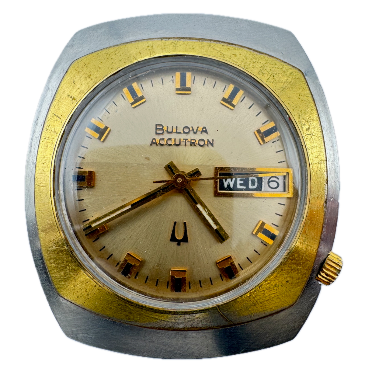 Vintage 1973 Bulova Accutron Cushion Two Tone Men's Tuning Fork Wristwatch 218
