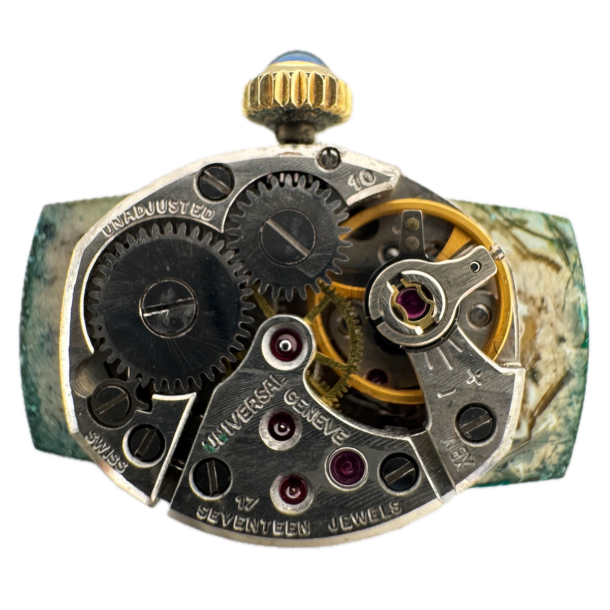 Vintage 13mm Universal Genève Roman Dial Blue Crystal Crown Wristwatch Movement