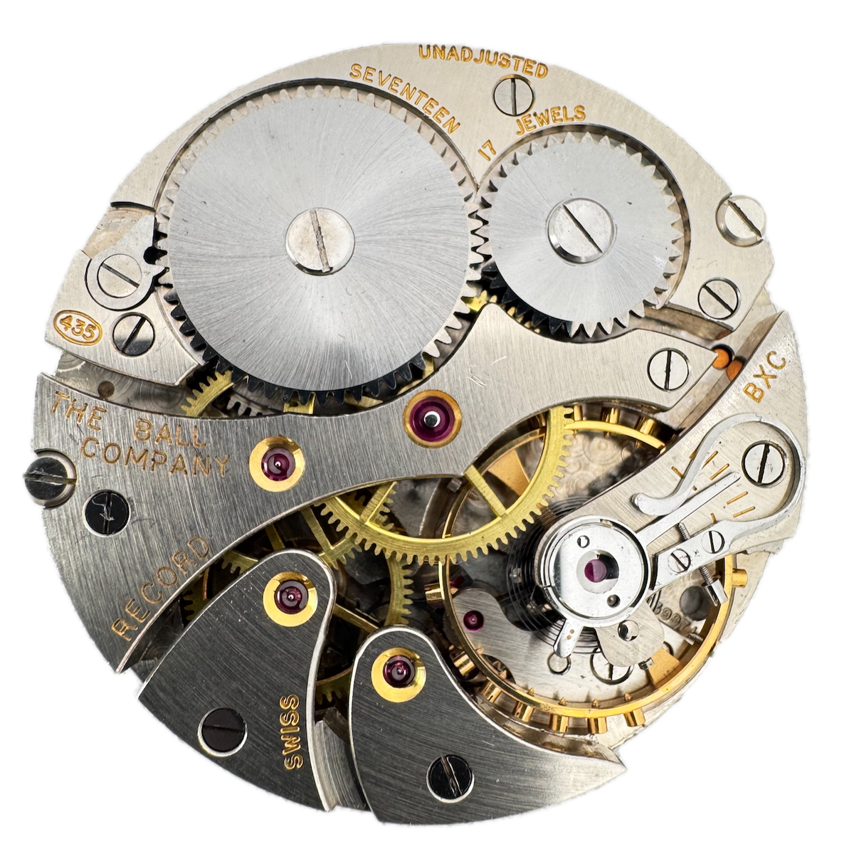 Antique 43mm Ball Commercial 17 Jewel Mechanical Pocket Watch Movement 435