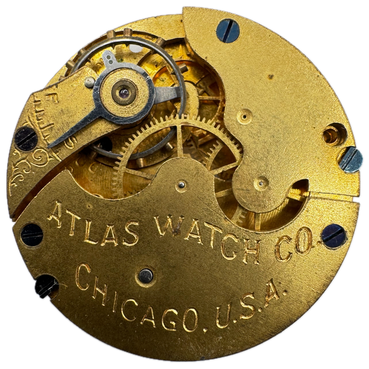 Antique 0s Atlas 7 Jewel Mechanical Open Face Pocket Watch Movement USA