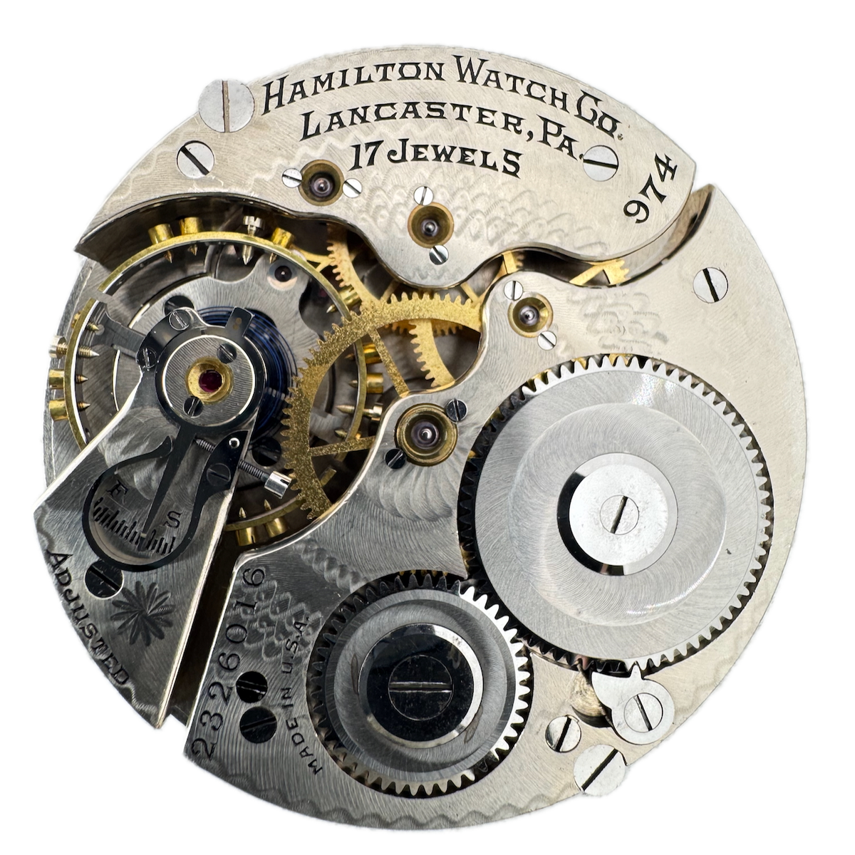 Antique 16s 1925 Hamilton 17 Jewel Mechanical Pocket Watch Movement 974 USA