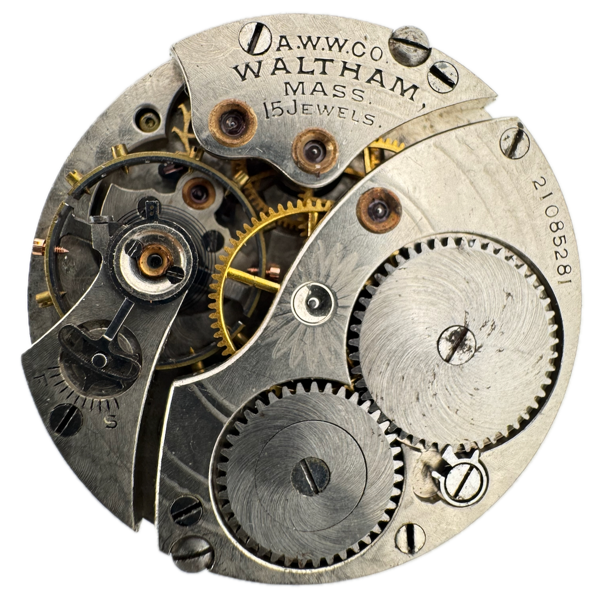 Antique 3/0s 1917 Waltham 15J Mechanical Open Face Pocket Watch Movement No. 315