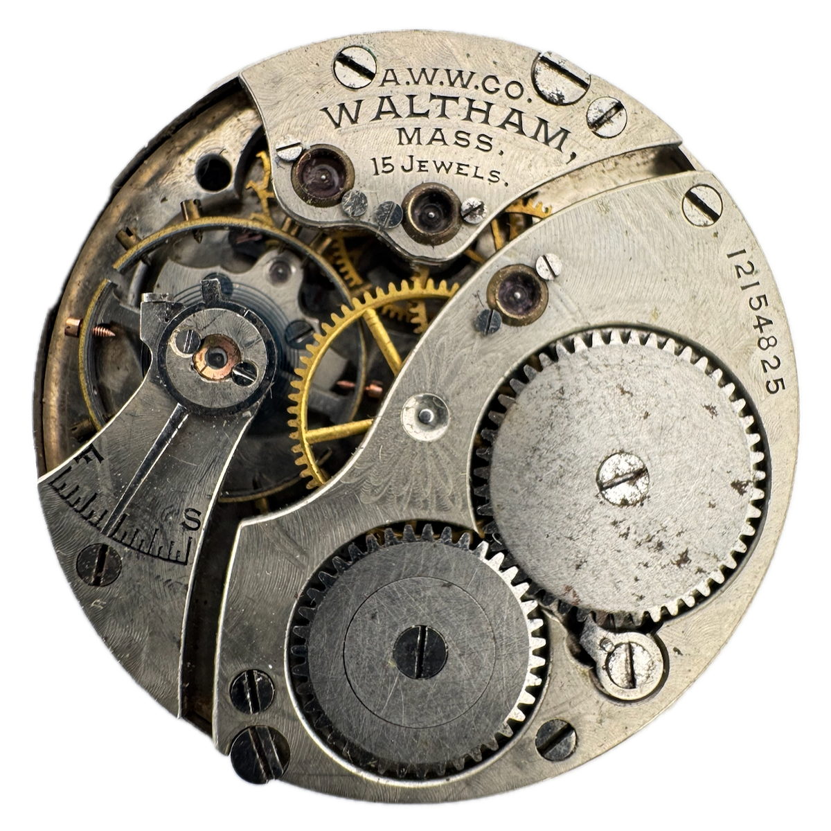 Antique 0s 1903 Waltham 1900 15J Mech Open Face Pocket Watch Movement No. 115