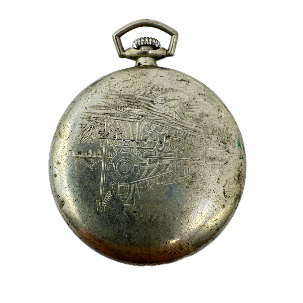 Antique 16s Keystone Locomotive Open Face Pocket Watch Case Chrome Plated USA