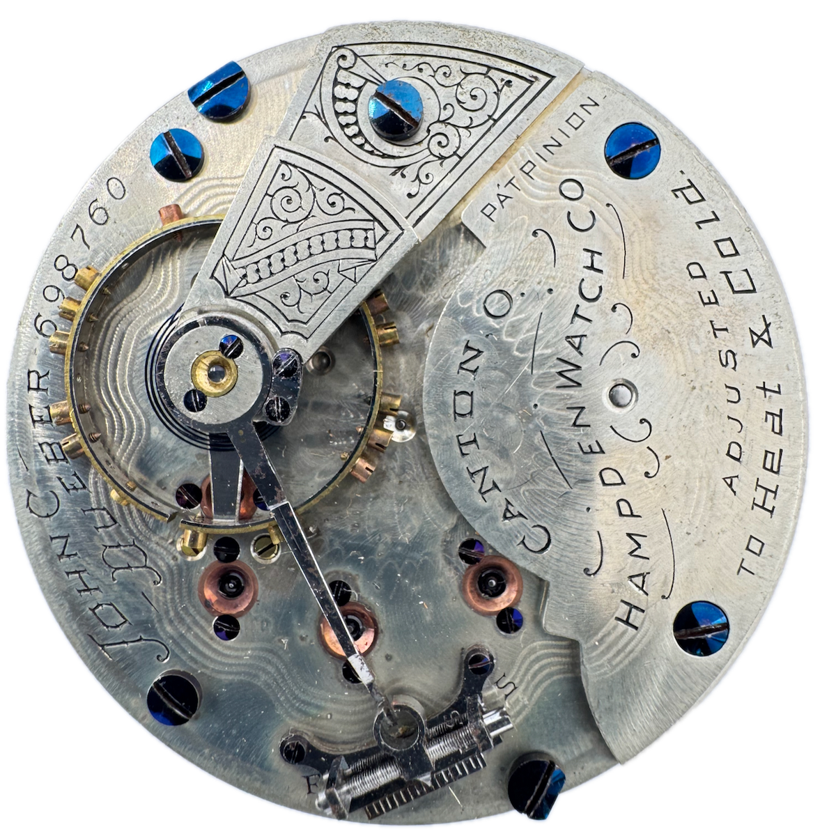 Antique 18S Hampden Mechanical Railroad Pocket Watch Movement John C. Dueber