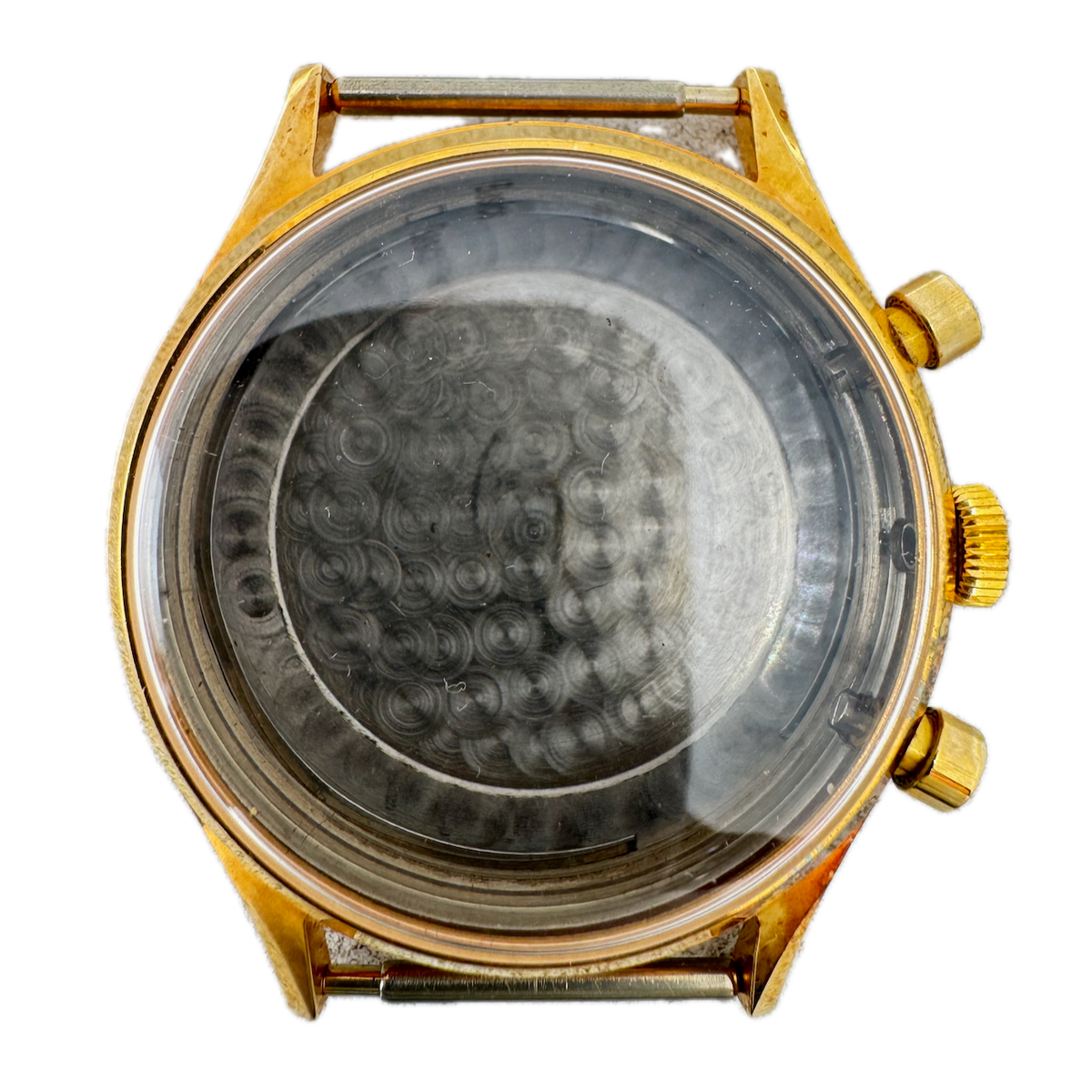 Vintage Fleuron Men's Wristwatch Case for Chronograph 36mm Gold Plated Swiss