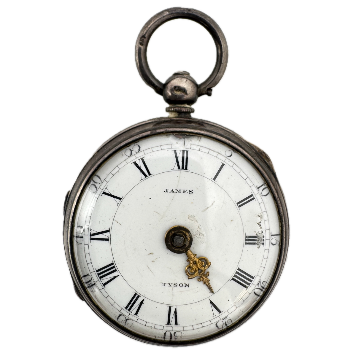 Antique 43mm James Tyson Key Wind Verge Fusee Open Face Pocket Watch Silver