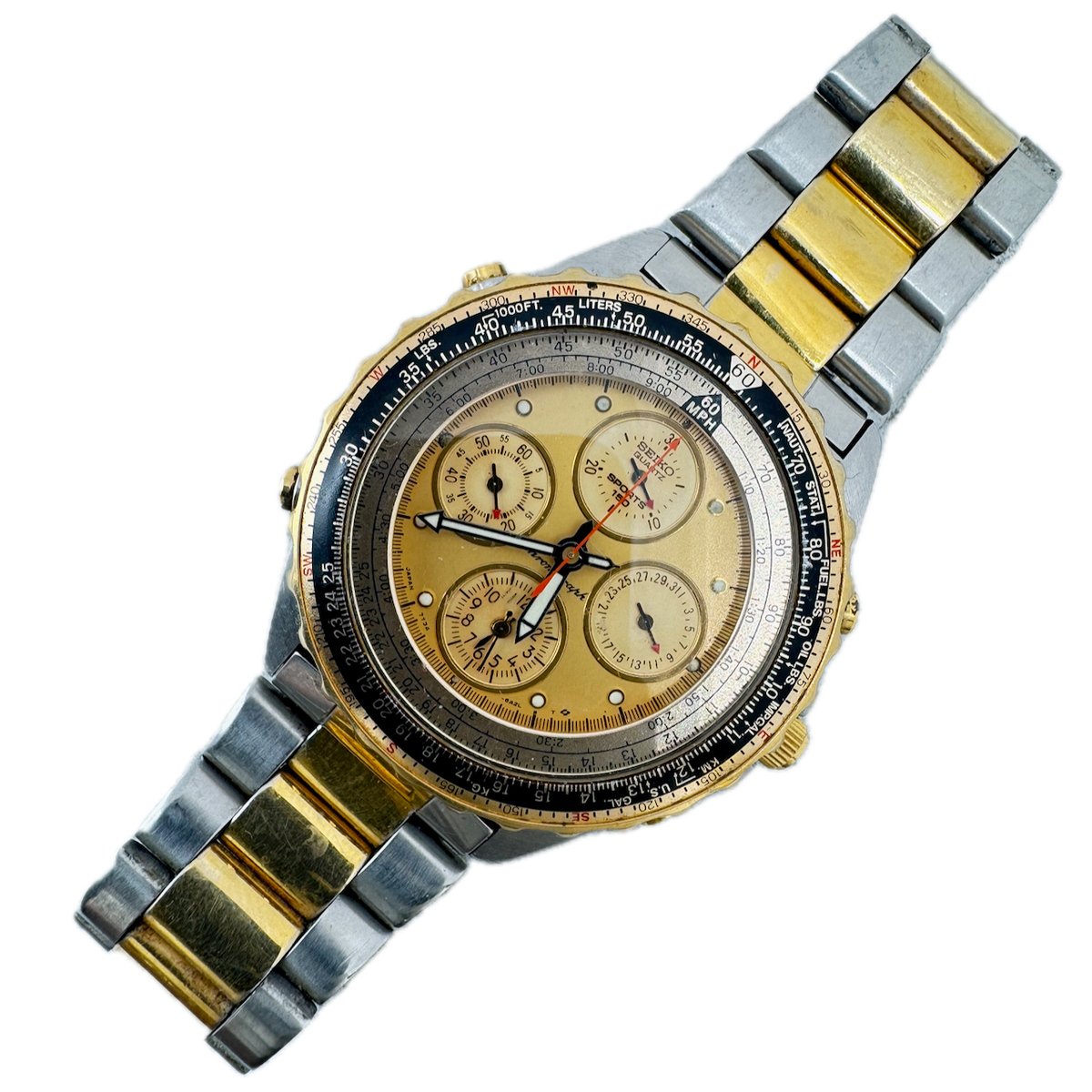 Vintage 40mm Seiko 7T34-6A00 Flightmaster Men's Quartz Chronograph Wristwatch