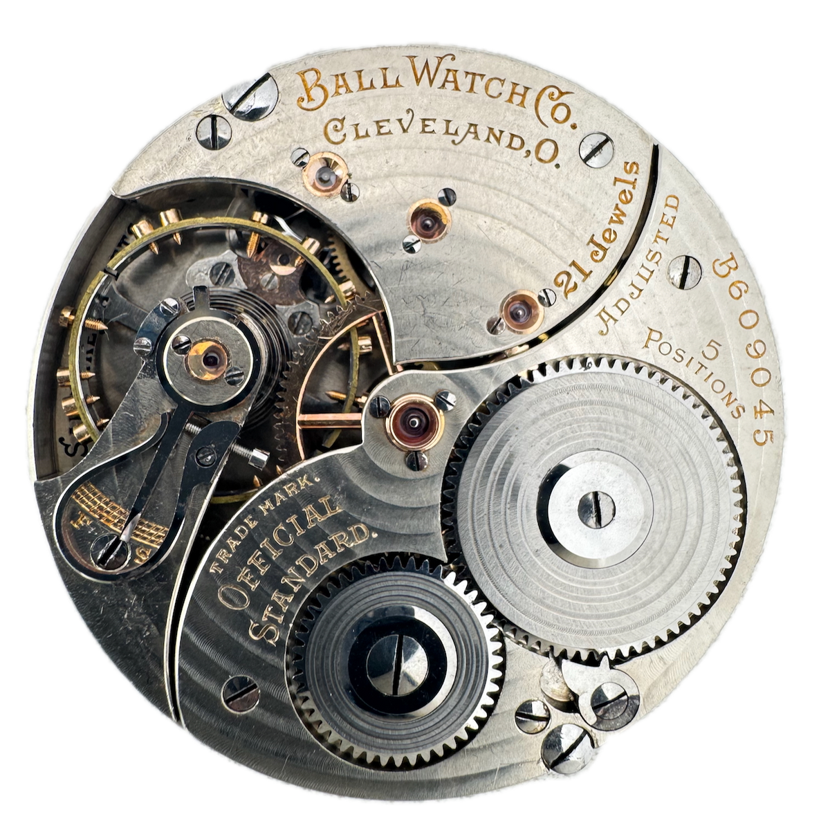 Antique 16s 1924 Ball 21j Mechanical Railroad Pocket Watch Movement 999P USA