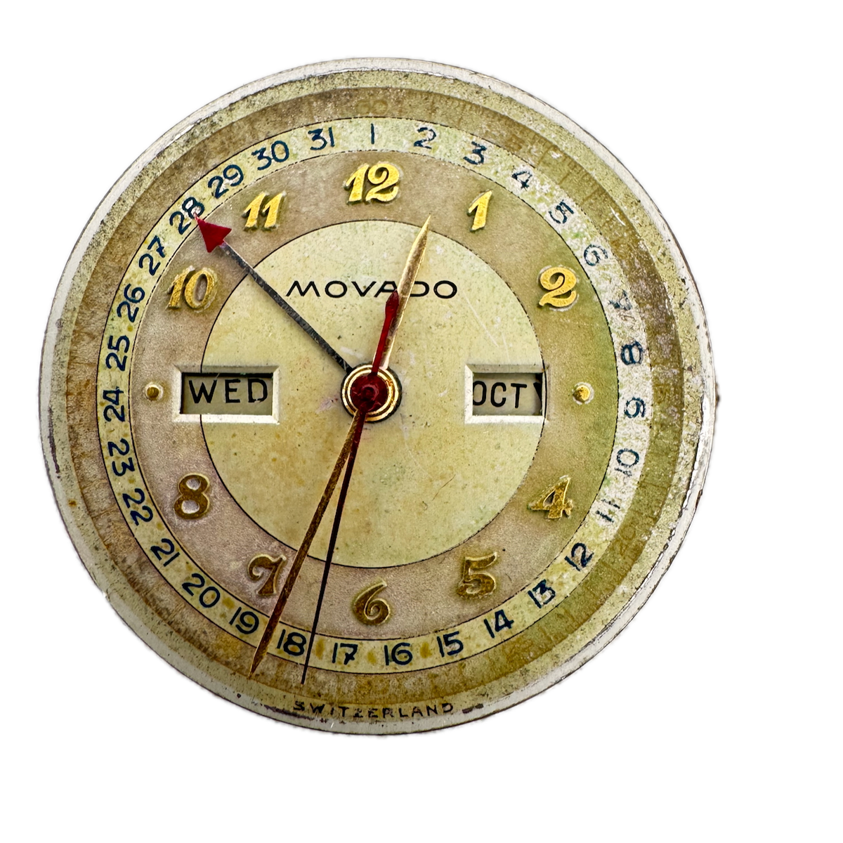 28mm Movado Triple Date 15 Jewel Mechanical Men's Wristwatch Movement 170 Swiss