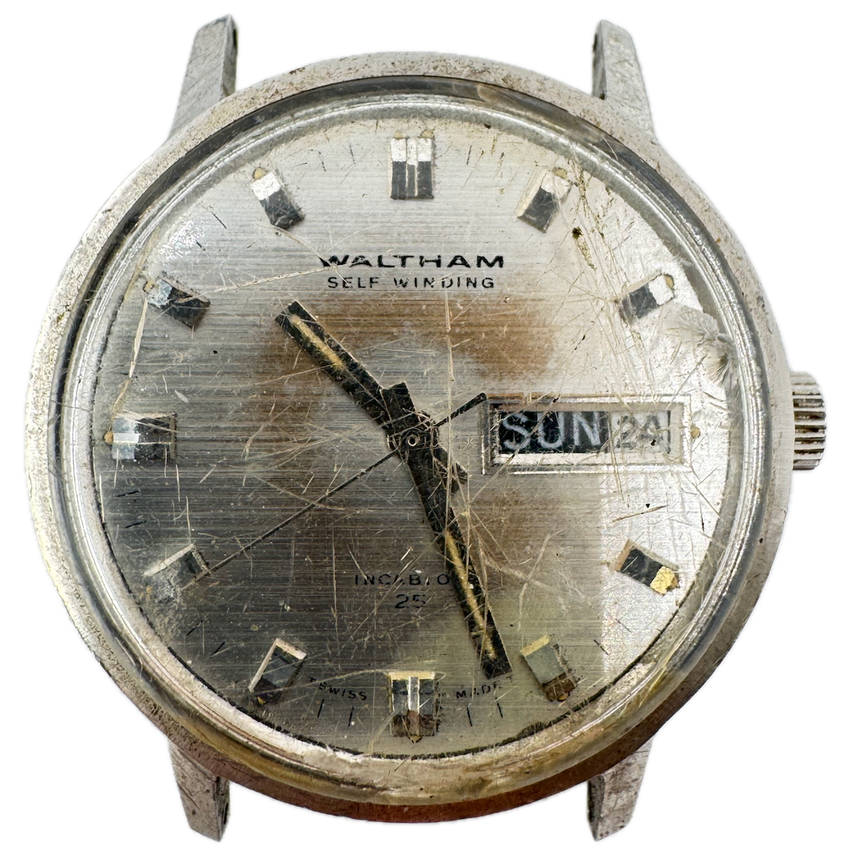 Vintage Waltham Brushed Day Date Men's Automatic Wristwatch AS 1806 Swiss Steel