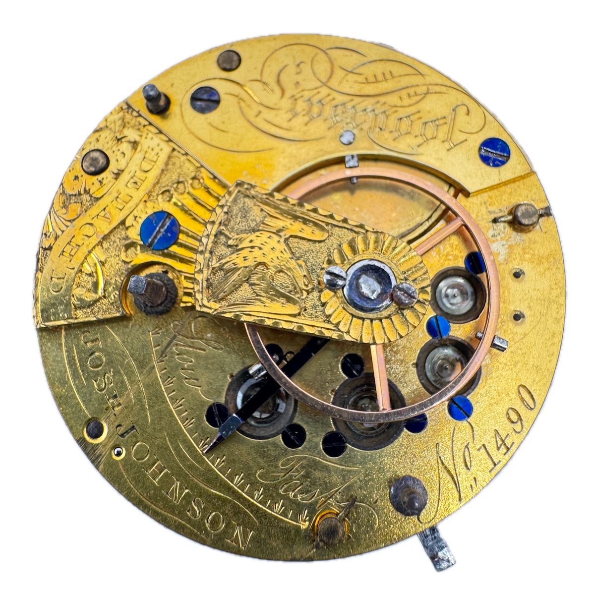 Antique 14s Josh Johnson Key Wind Pocket Watch Movement Liverpool Great Britain