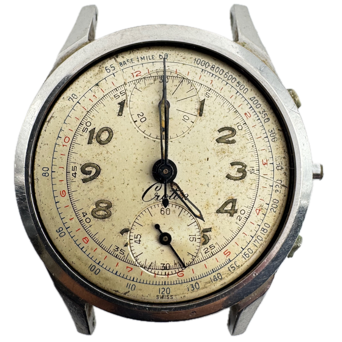 Vintage Croton Bi-Compax Men's Chronograph Wristwatch Valjoux 77 Swiss Steel
