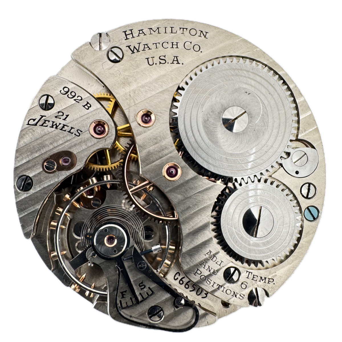 Antique 16s 1943 Hamilton 21j Mechanical Railroad Pocket Watch Movement 992B