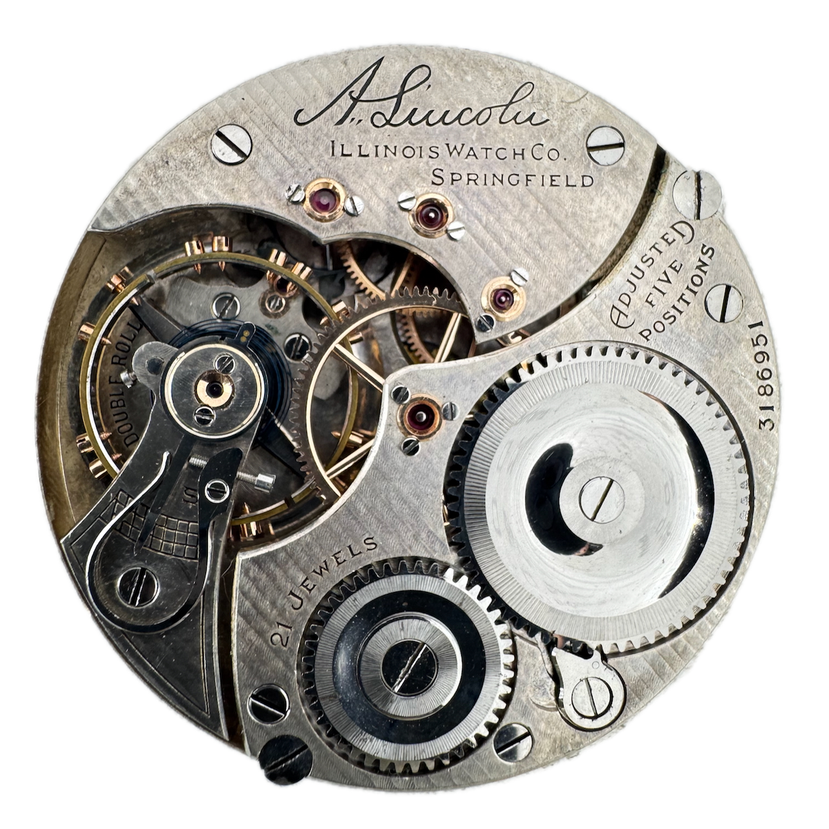 Antique 16s 1917 Illinois Mechanical Railroad Pocket Watch Movement A. Lincoln