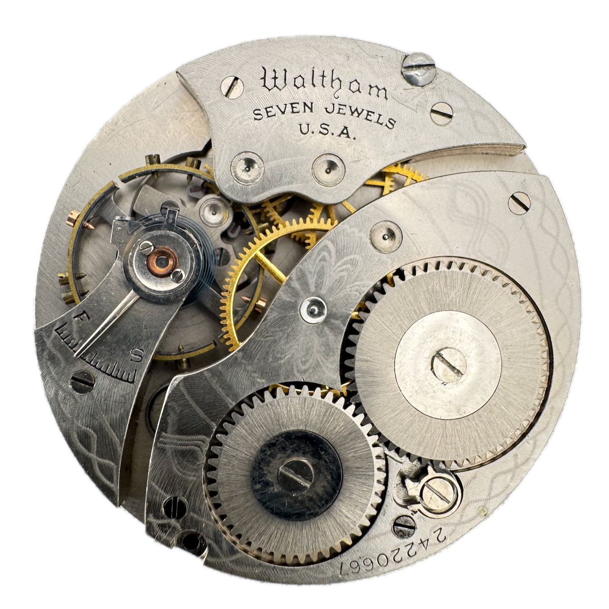 Antique 12s 1922 Waltham 7 Jewel Mechanical Pocket Watch Movement 210 USA