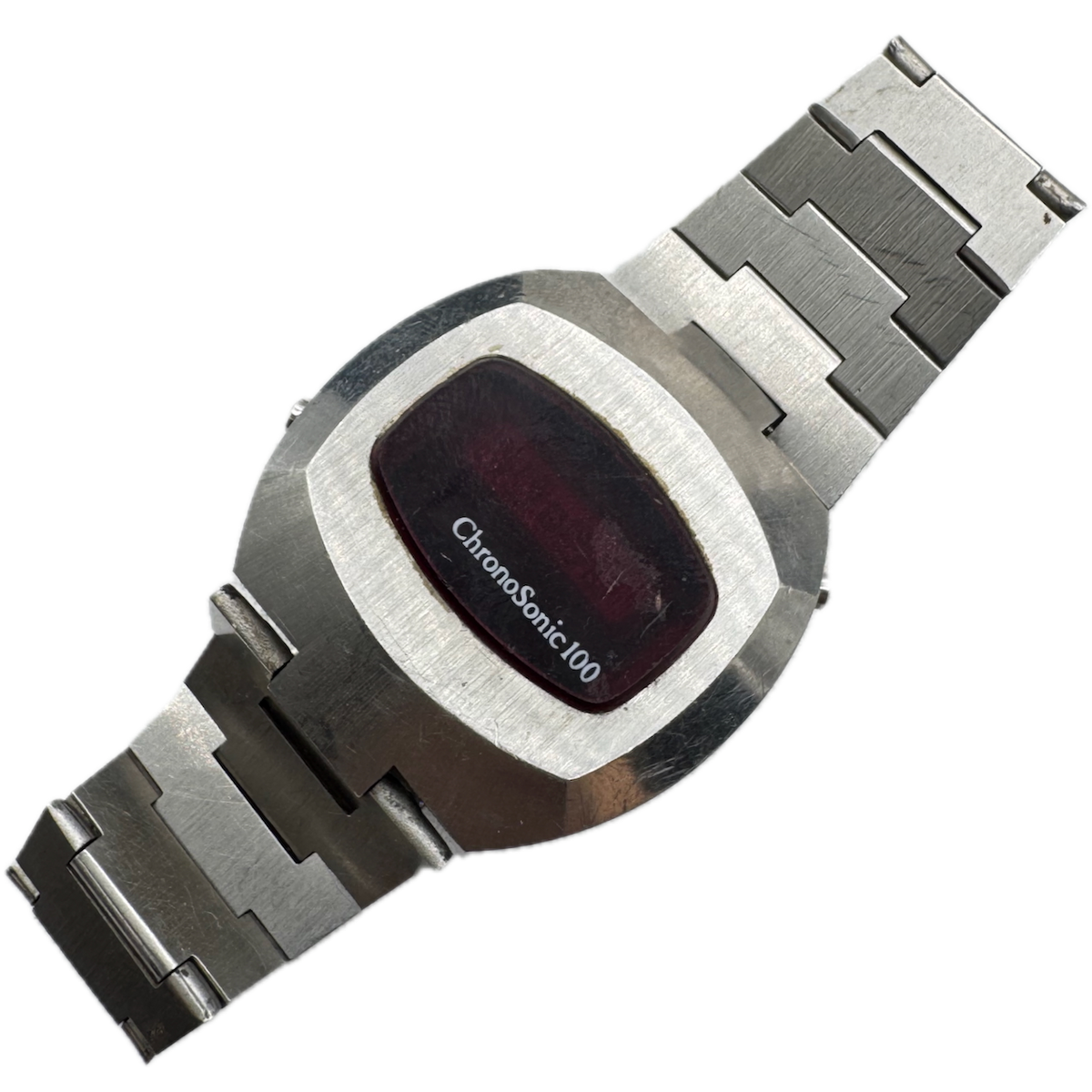 Vintage ChronaSonic100 Time Computer Men's Digital LED Wristwatch Japan Steel