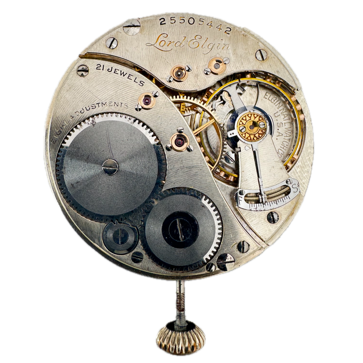 Antique 12s 1923 Lord Elgin 21 Jewel Mechanical Pocket Watch Movement 450 USA