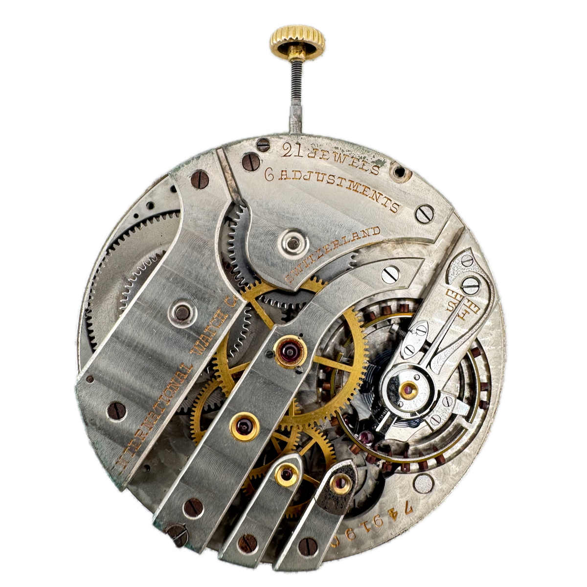 Antique IWC International Watch Co. 21j Pocket Watch Movement Caliber 77 Swiss