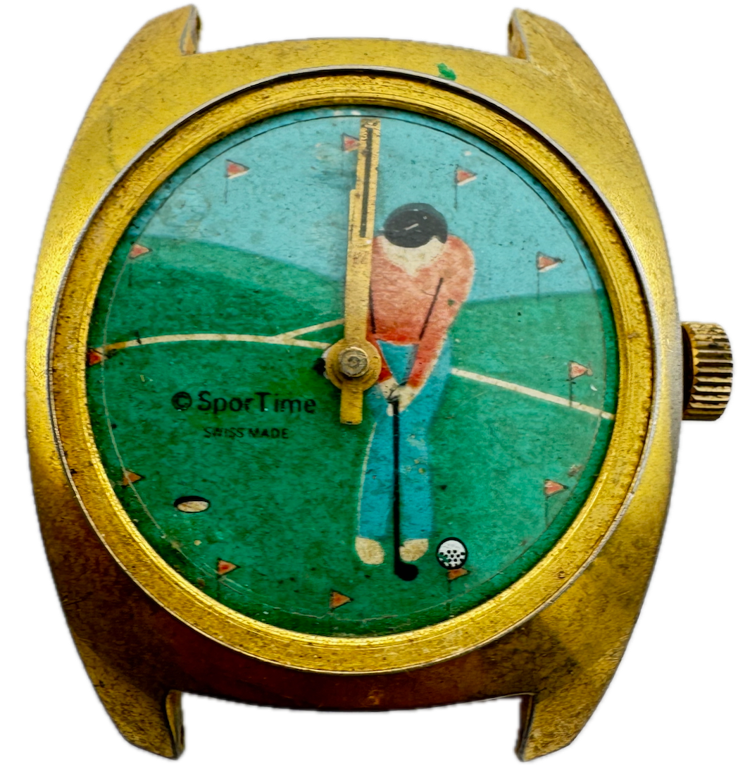 Vintage 34mm Sportime Golf Mystery Dial Men's Mechanical Wristwatch Swiss