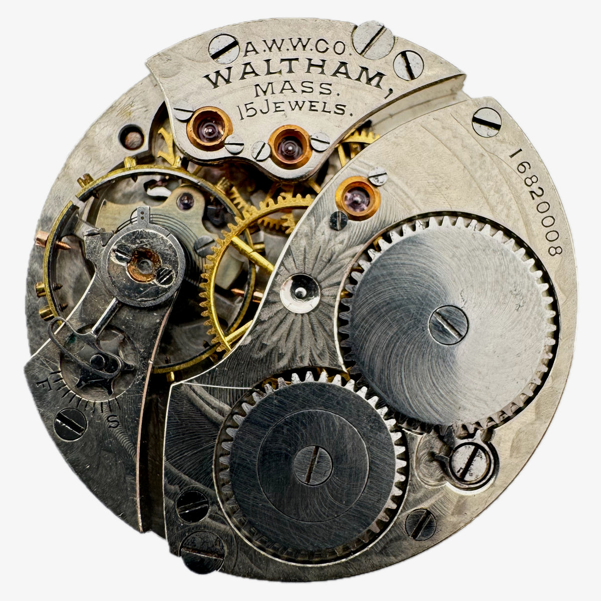 Antique 0s 1908 Waltham 15J Mechanical Open Face Pocket Watch Movement 115 USA