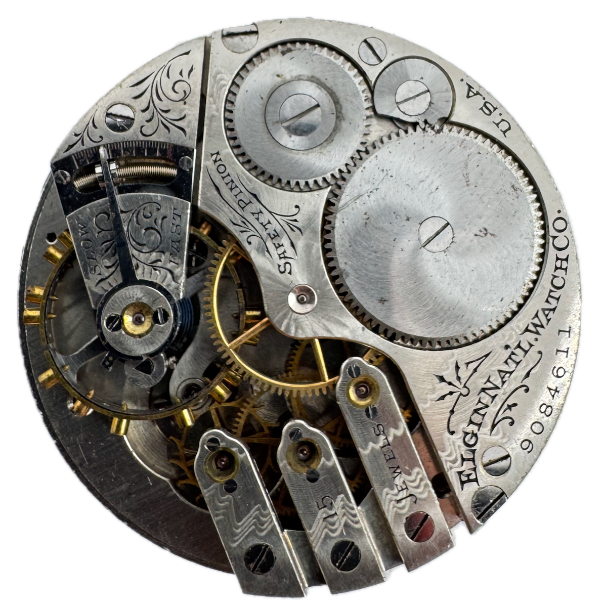 Antique 16s 1901 Elgin Three Finger Bridge 15 Jewel Pocket Watch Movement 248