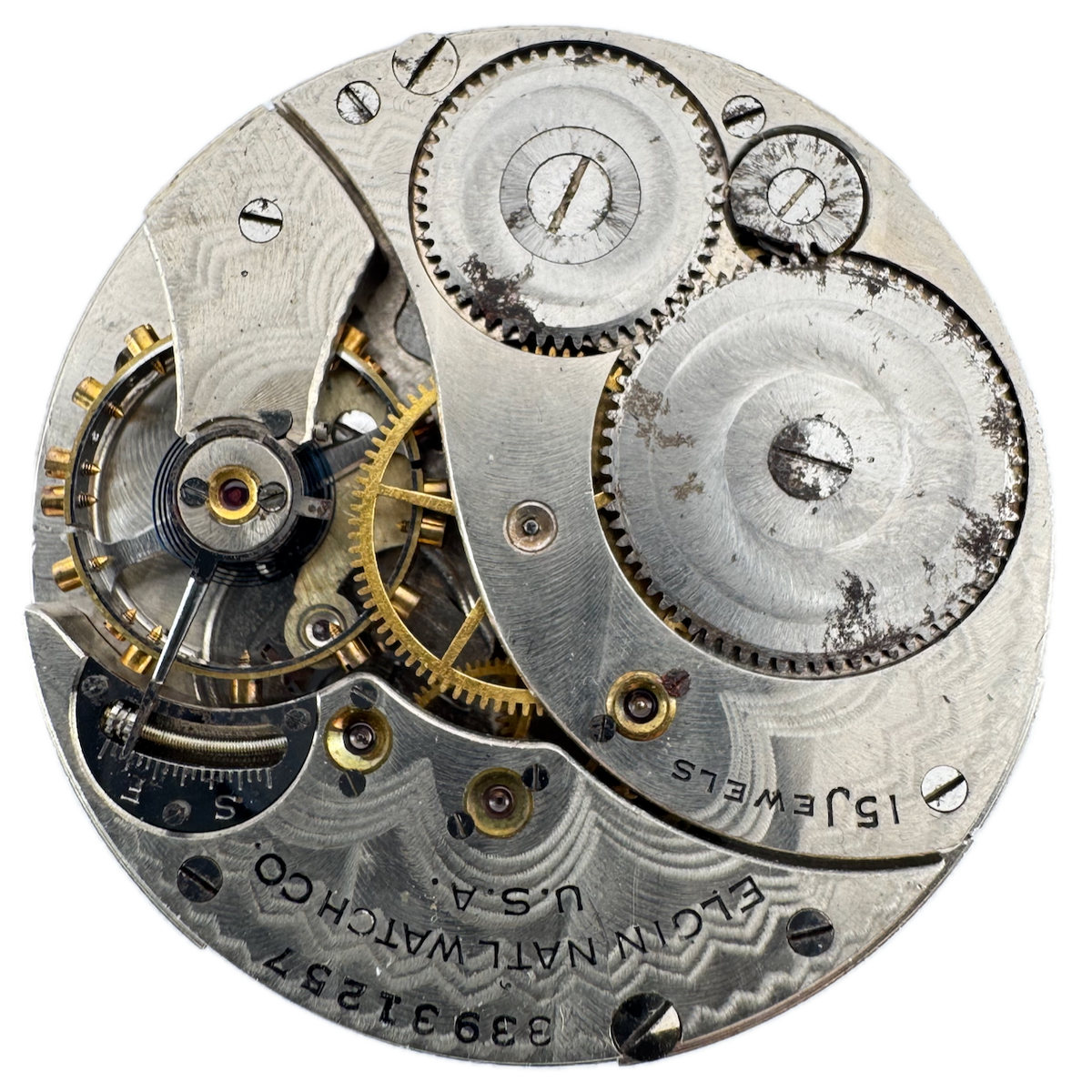 Vintage 12 Size 1933 Elgin 15 Jewel Mechanical Pocket Watch Movement 315 USA