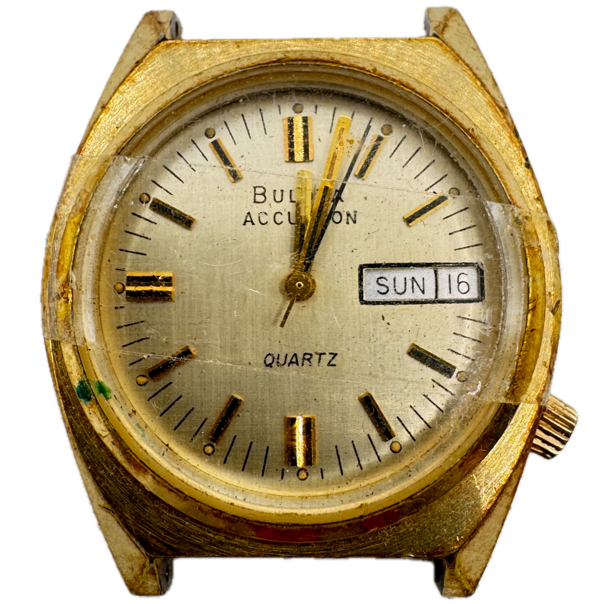 Vintage 1976 Accutron Day Date Men's Tuning Fork Wristwatch 218 2 USA Gold Tone