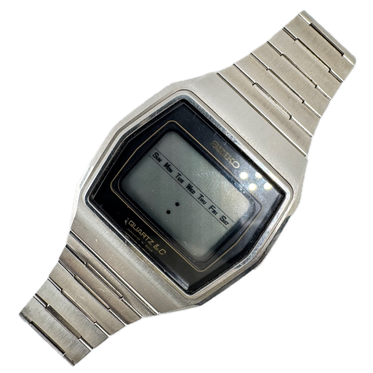 Vintage 37mm Seiko 0139-5019 Dual Time Men's Digital LCD Wristwatch Japan Steel