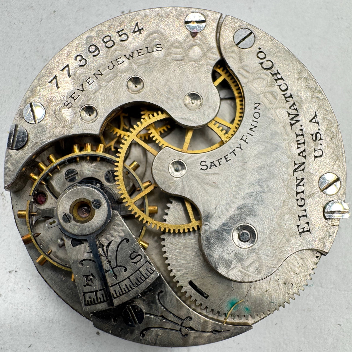 Antique 0s 1899 Elgin Fancy 7 Jewel Mechanical Hunter Pocket Watch Movement 173
