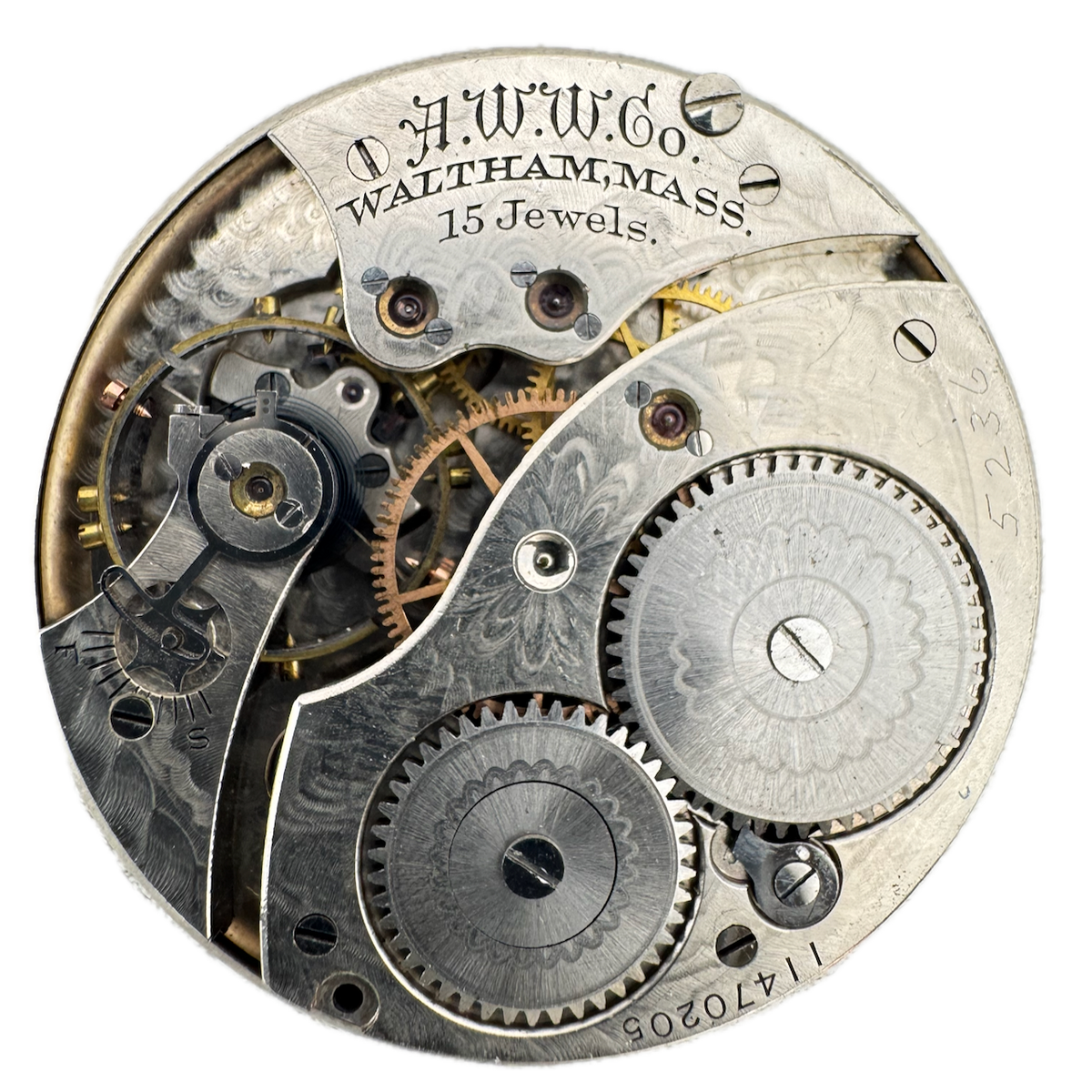 Antique 12s 1902 Waltham 15j Mechanical Pocket Watch Movement No. 220 USA