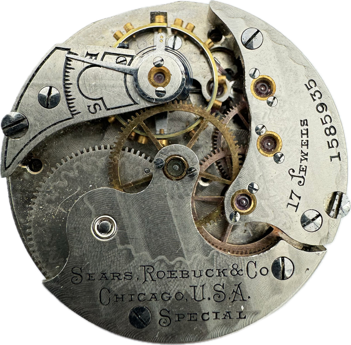 Antique 6S Illinois Sears Roebuck Special 15 Jewel Pocket Watch Movement 164