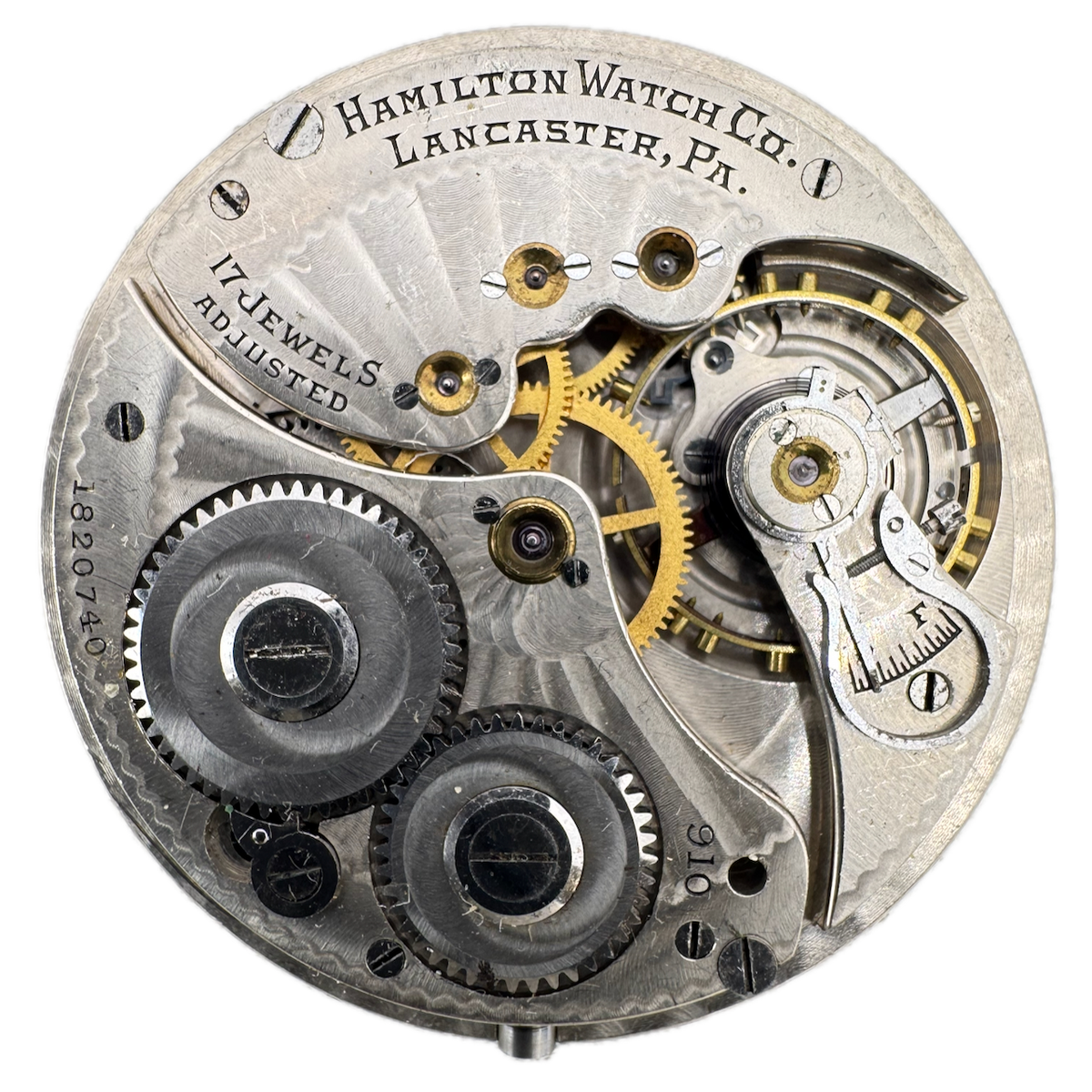 Antique 14s 1917 Hamilton 17j Mechanical Pocket Watch Movement 910 USA