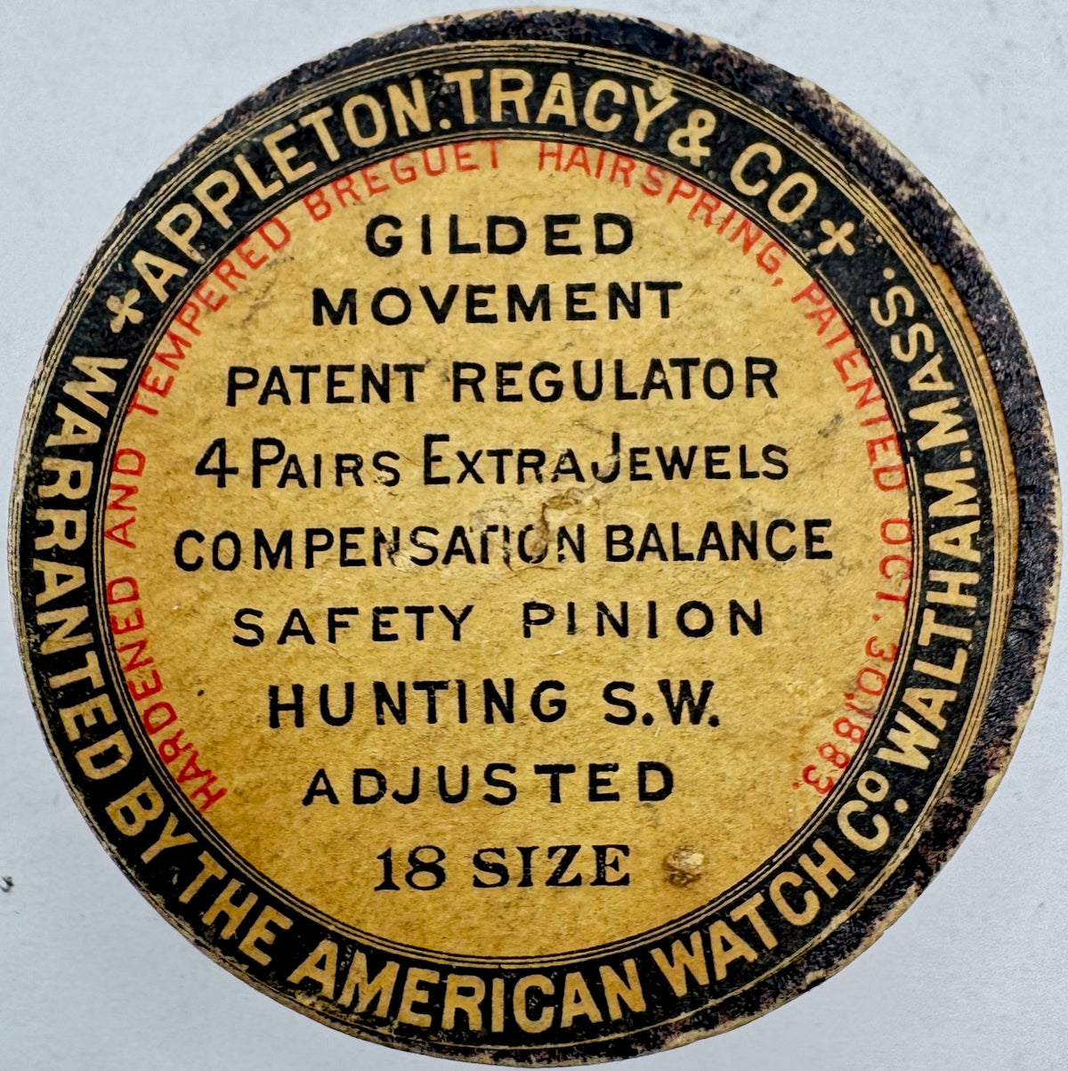 Antique 18 Size Appleton Tracy Pocket Watch Transport Case Paper & NickelUSA