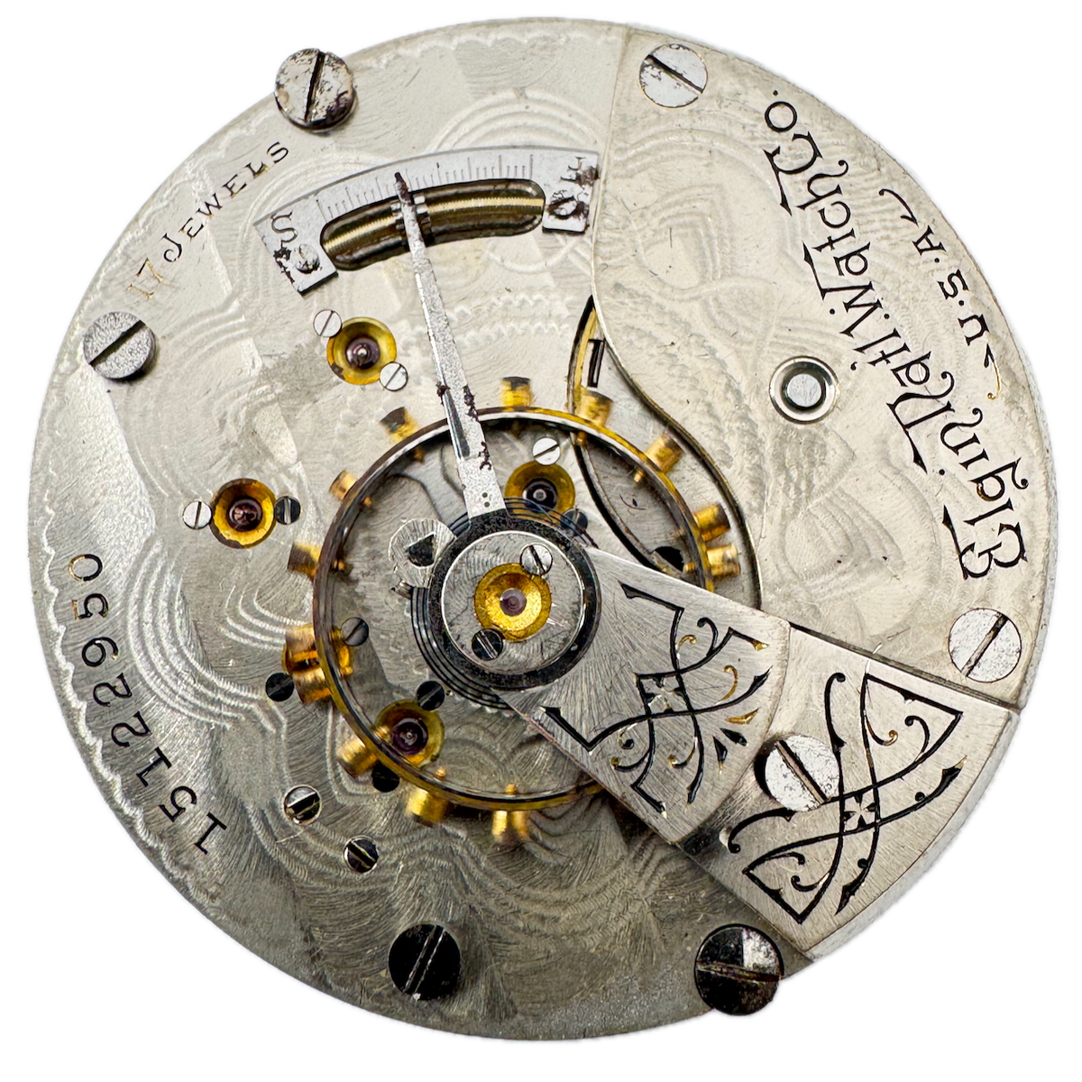 Antique 18s 1911 Elgin Seconds at 3 17 Jewel Hunter Pocket Watch Movement 335