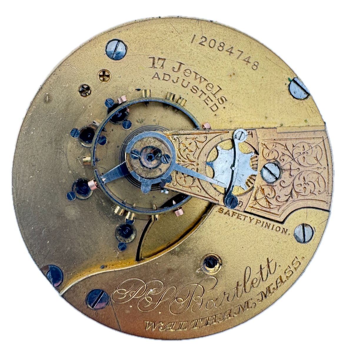 Antique 18s 1902 Waltham Canadian Dial 17j Pocket Watch Movement P.S. Bartlett