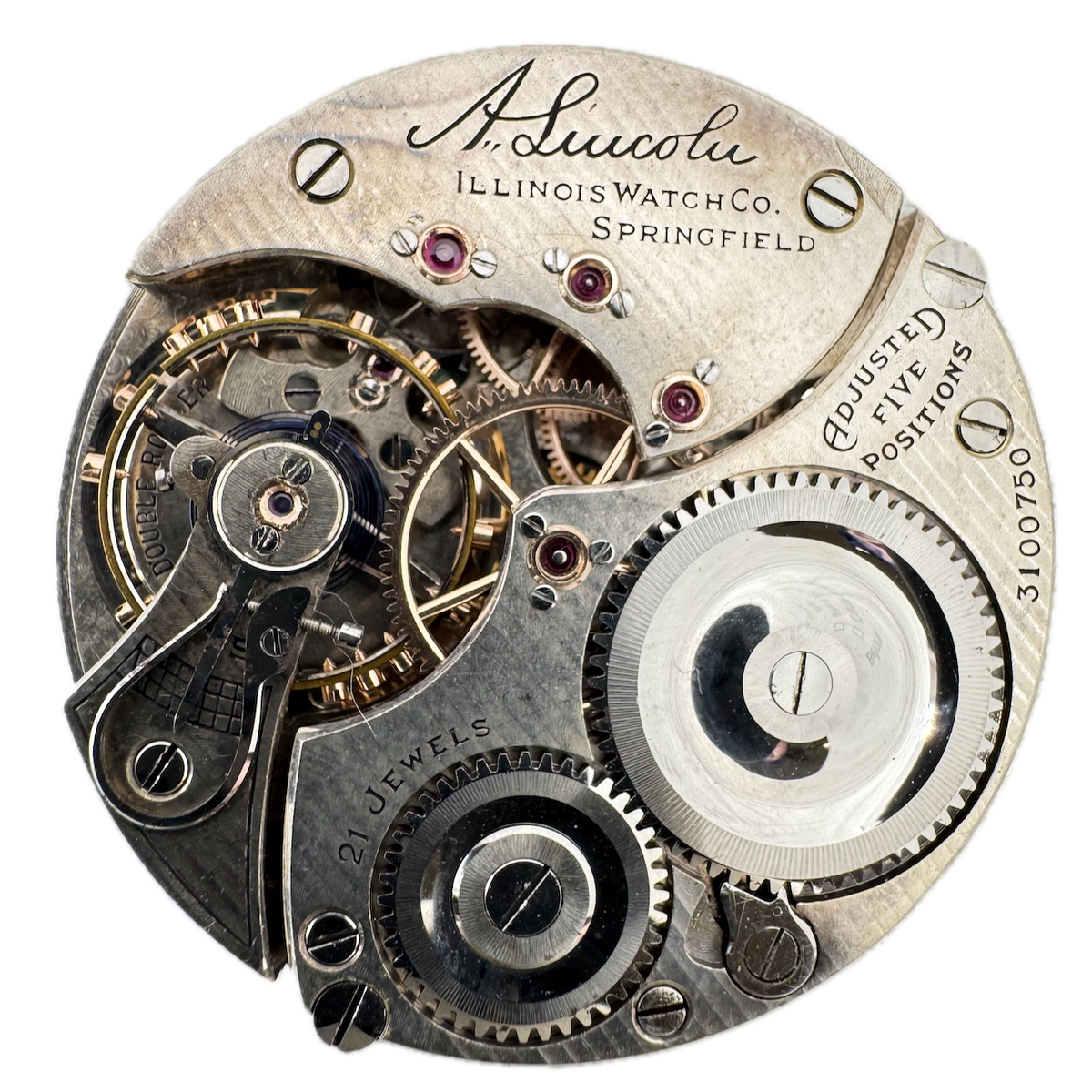 Antique 16s 1917 Illinois 21j Railroad Pocket Watch Movement A. Lincoln USA