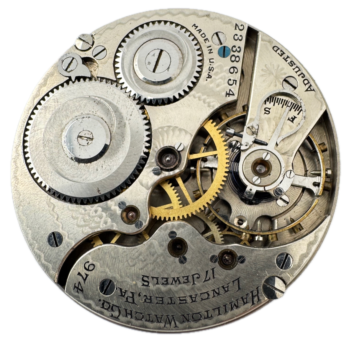 Antique 16s 1925 Hamilton Montgomery 17 Jewel Pocket Watch Movement 974 USA