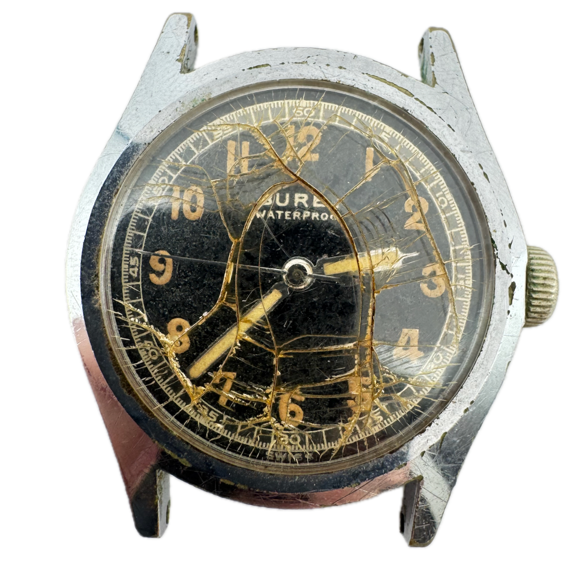 Vintage Buren Military Style Men's Mechanical Wristwatch 10 1/2 Swiss Steel