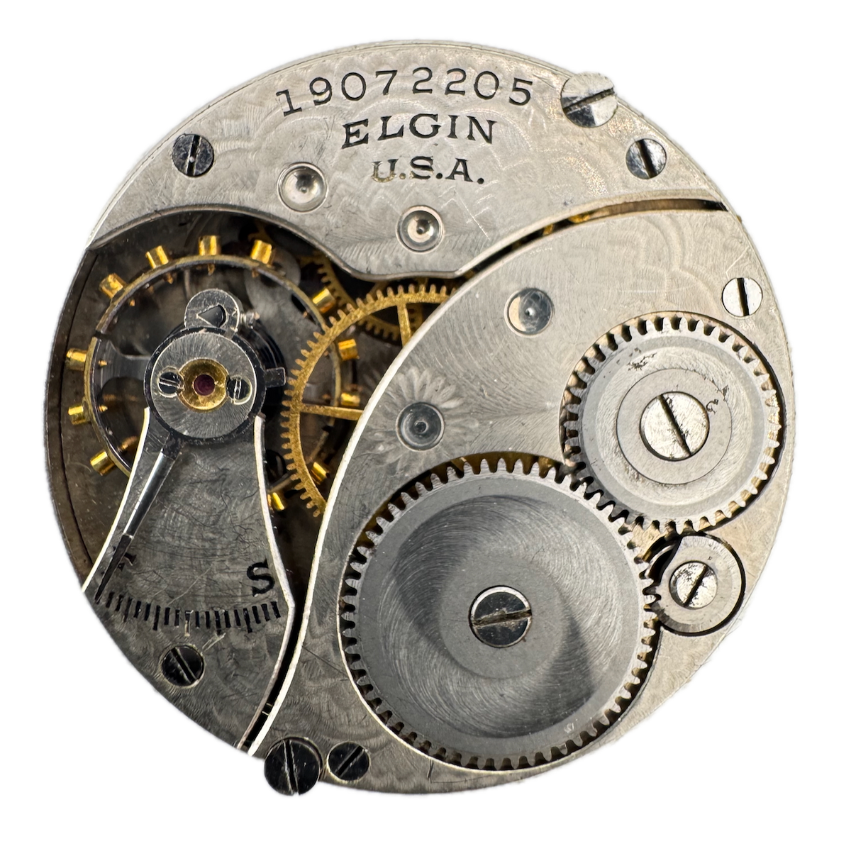 Antique 3/0s 1917 Elgin 7 Jewel Mechanical Hunter Pocket Watch Movement 417 USA