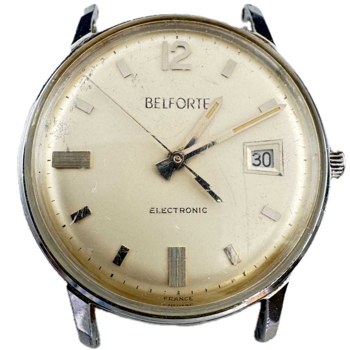 Vintage Belforte Date Men's Electronic Wristwatch LIP R184 France Chrome