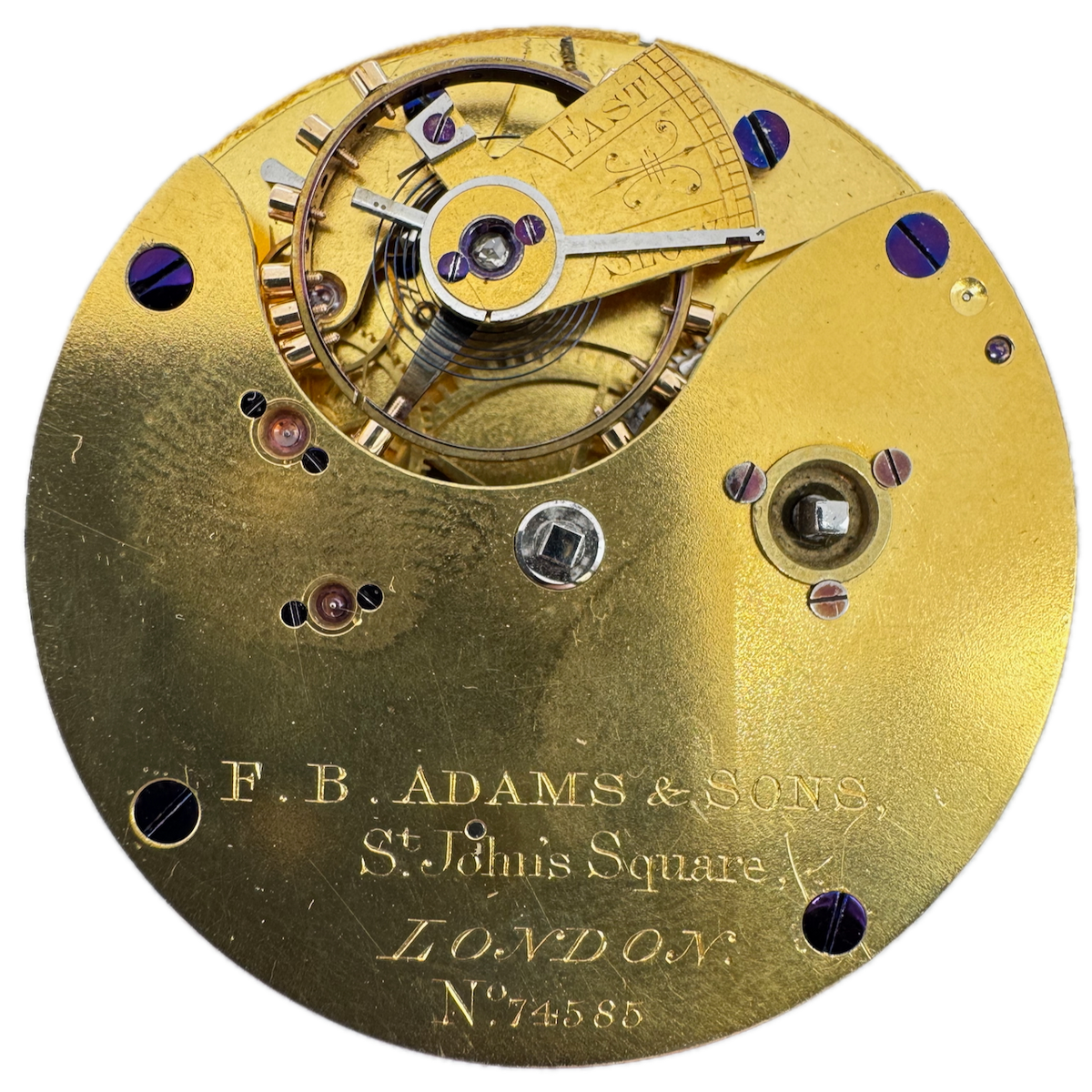 Antique 46mm F.B. Adams & Sons Key Cylinder Escapement Pocket Watch Movement